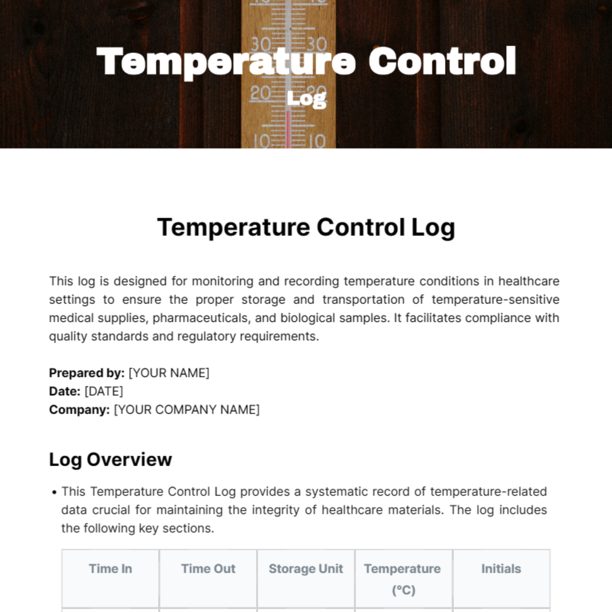 Temperature Control Log Template