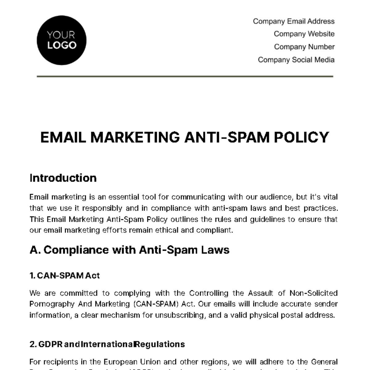 Email Marketing Anti-Spam Policy Template
