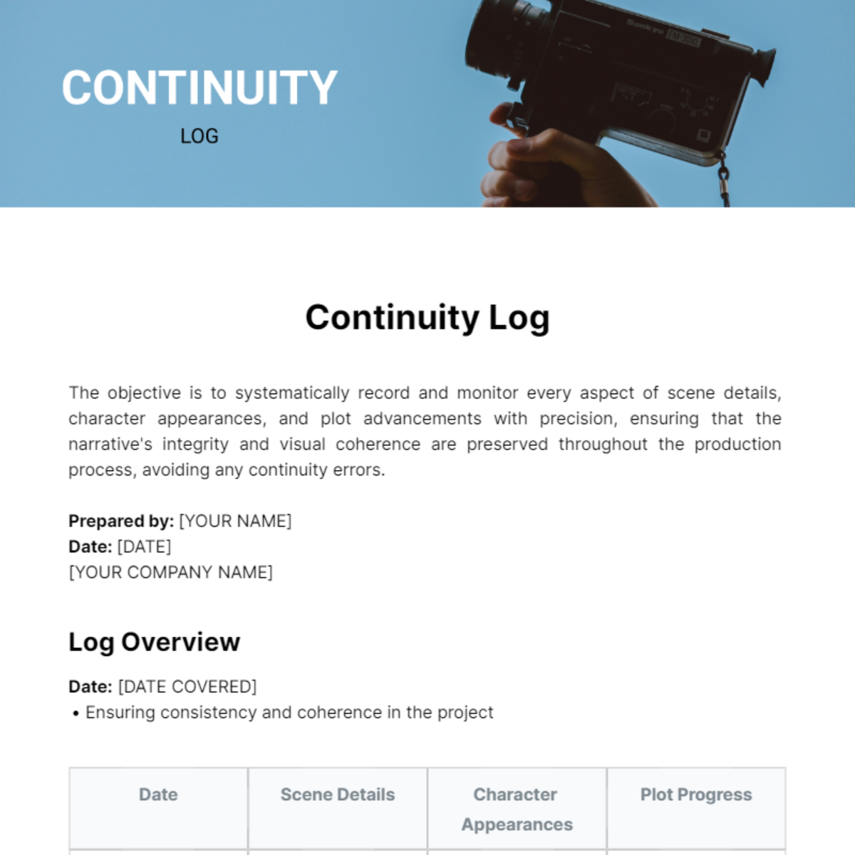 Continuity Log Template