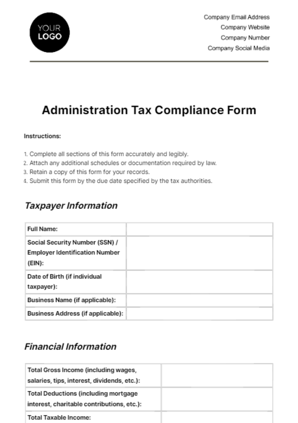 Administration Tax Compliance Form Template