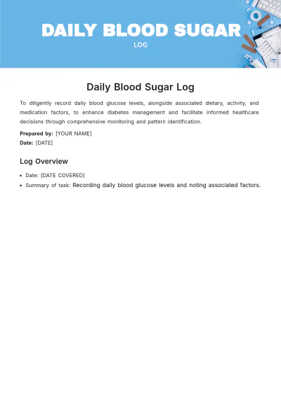 Free Daily Blood Sugar Log Template to Edit Online