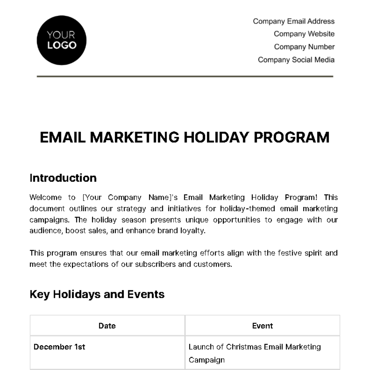 Free Email Marketing Holiday Program Template