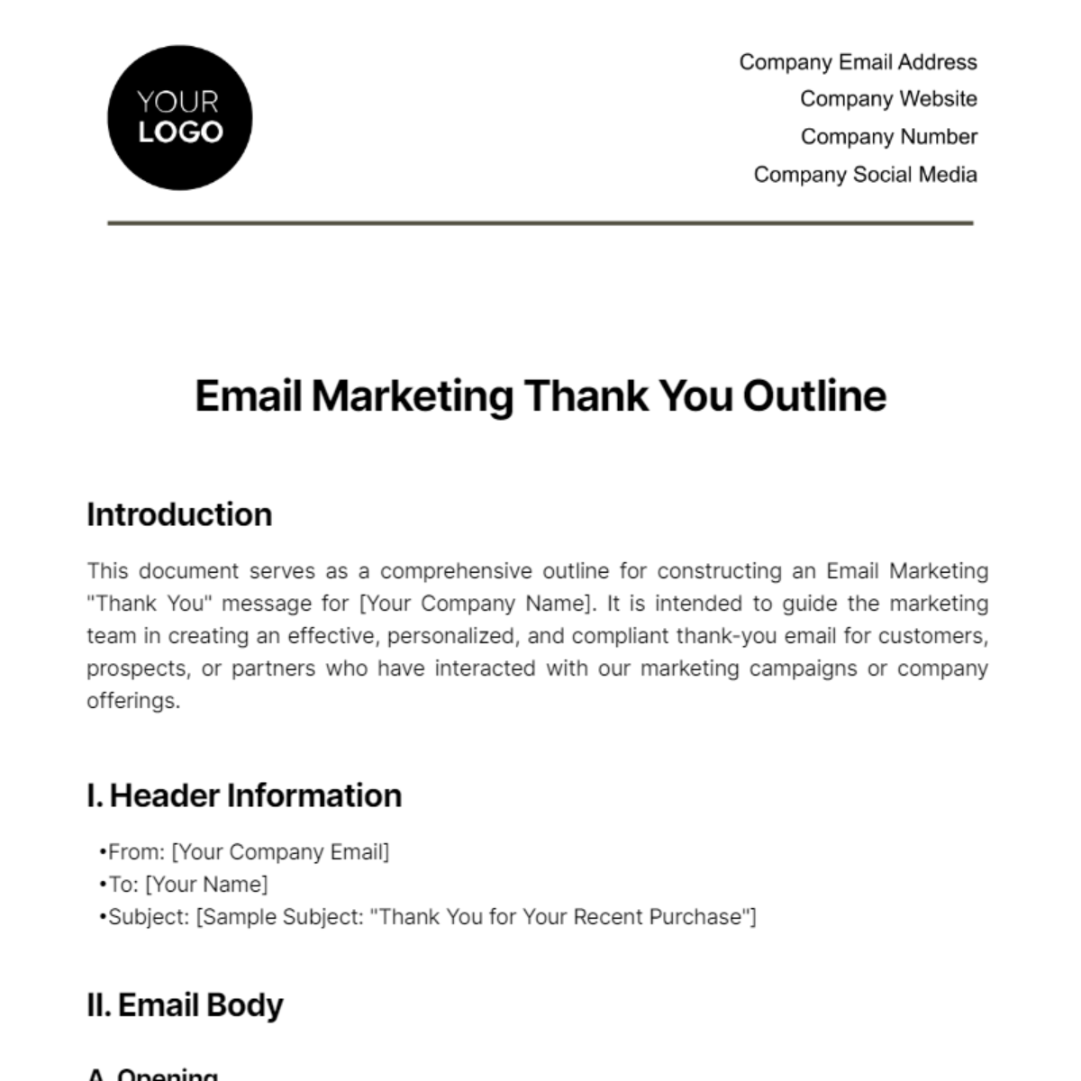 Email Marketing Thank You Outline Template