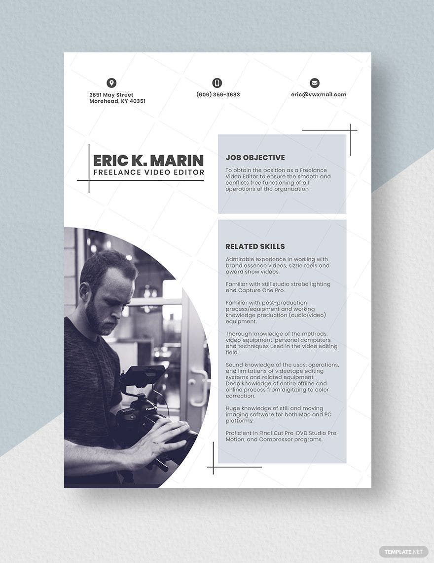 Freelance Video Editor Resume In PSD Word Pages Download Template Freelance Video Editor Resume In PSD Word Pages Download Template