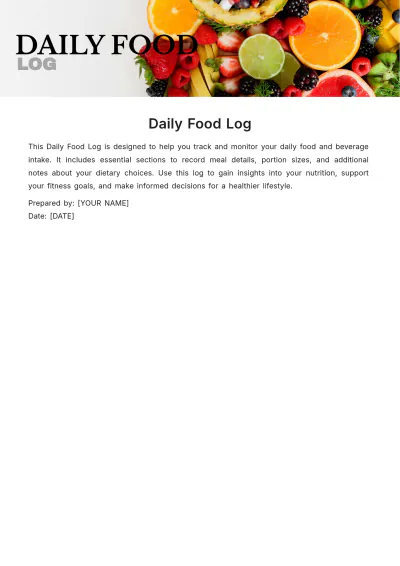 Free Daily Food Log Template to Edit Online