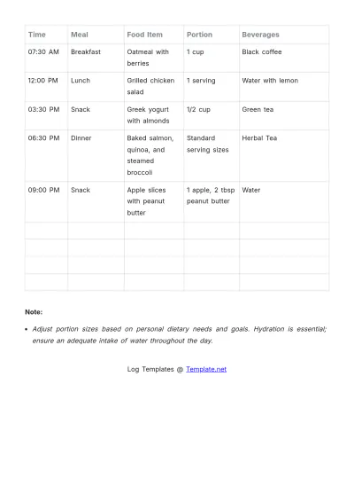 Free Daily Food Log Template to Edit Online