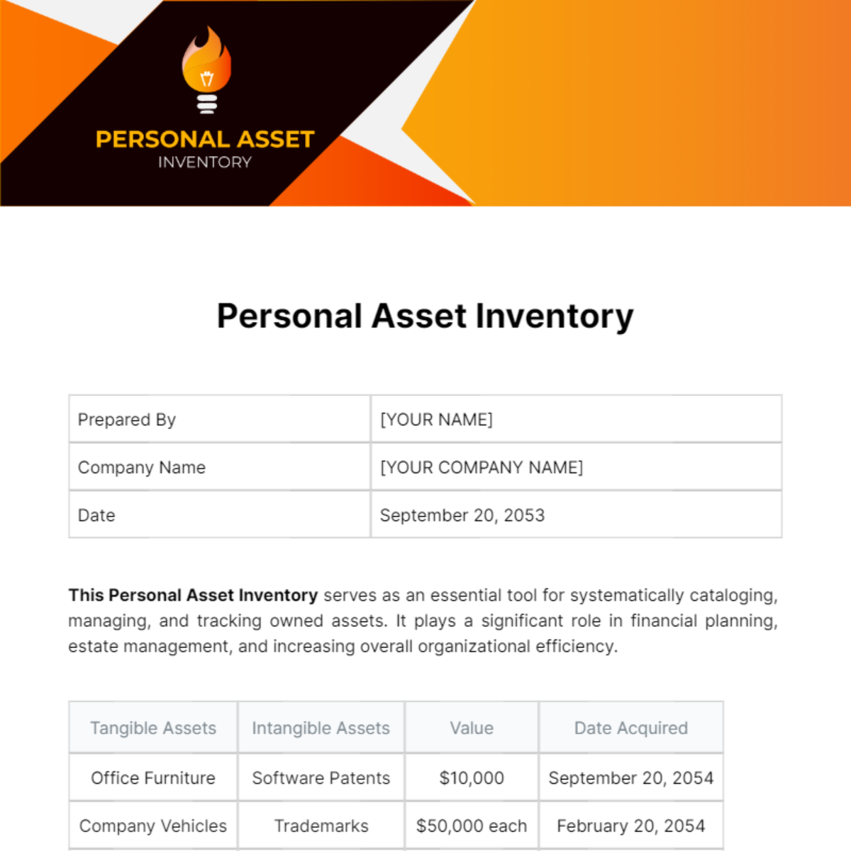 Free Personal Asset Inventory Template