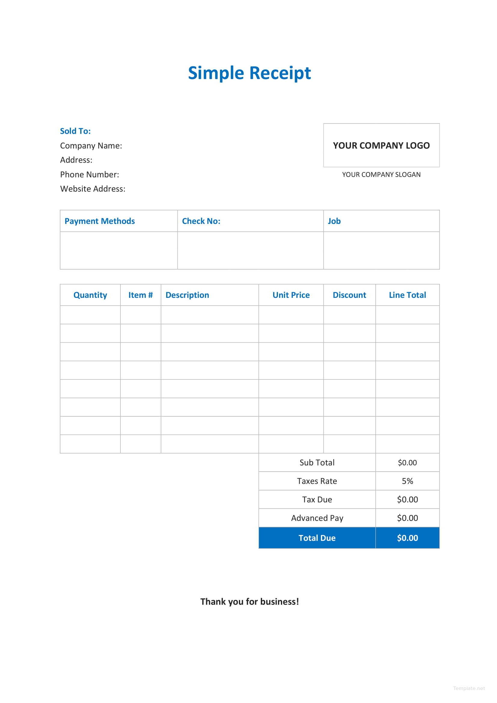 Simple Receipt Template in Microsoft Word, Excel