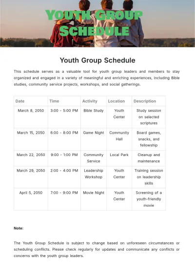 Free Youth Group Schedule Template to Edit Online