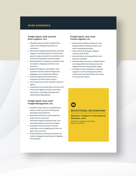 Freight Agent Resume Template