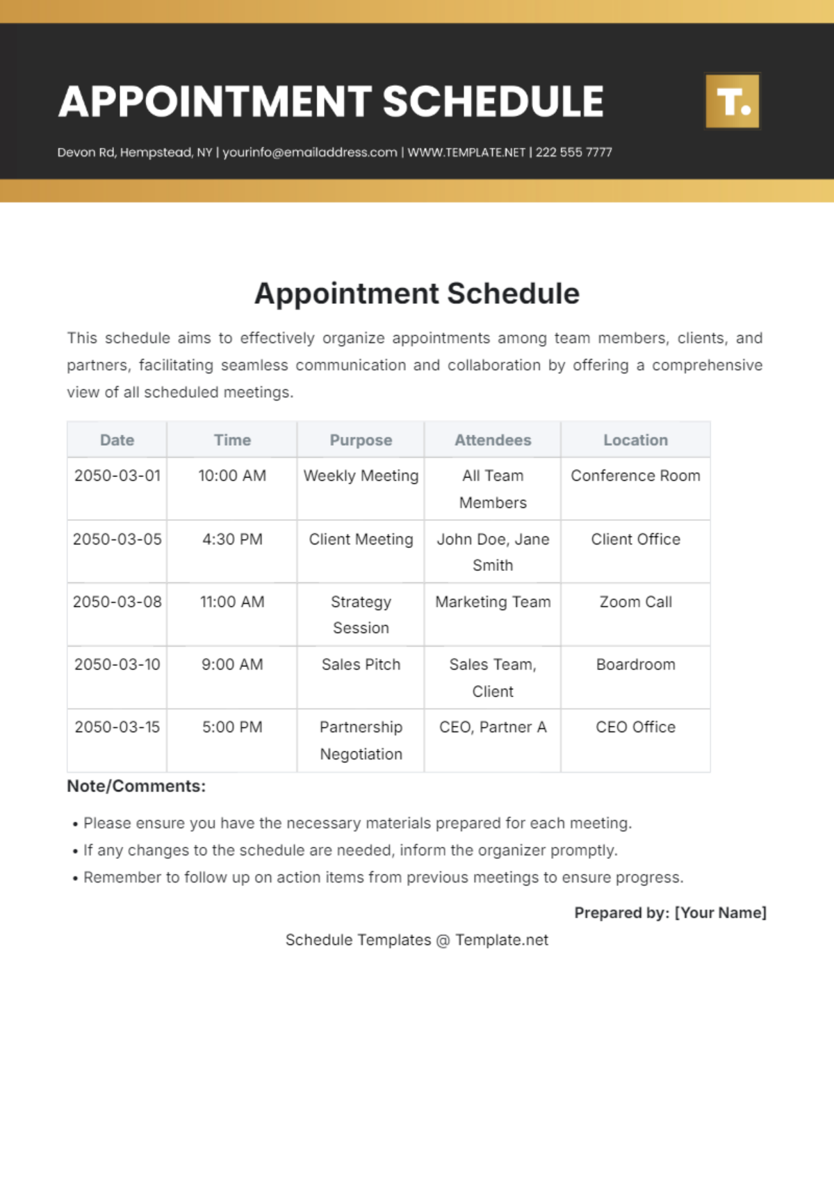 Appointment Schedule Template