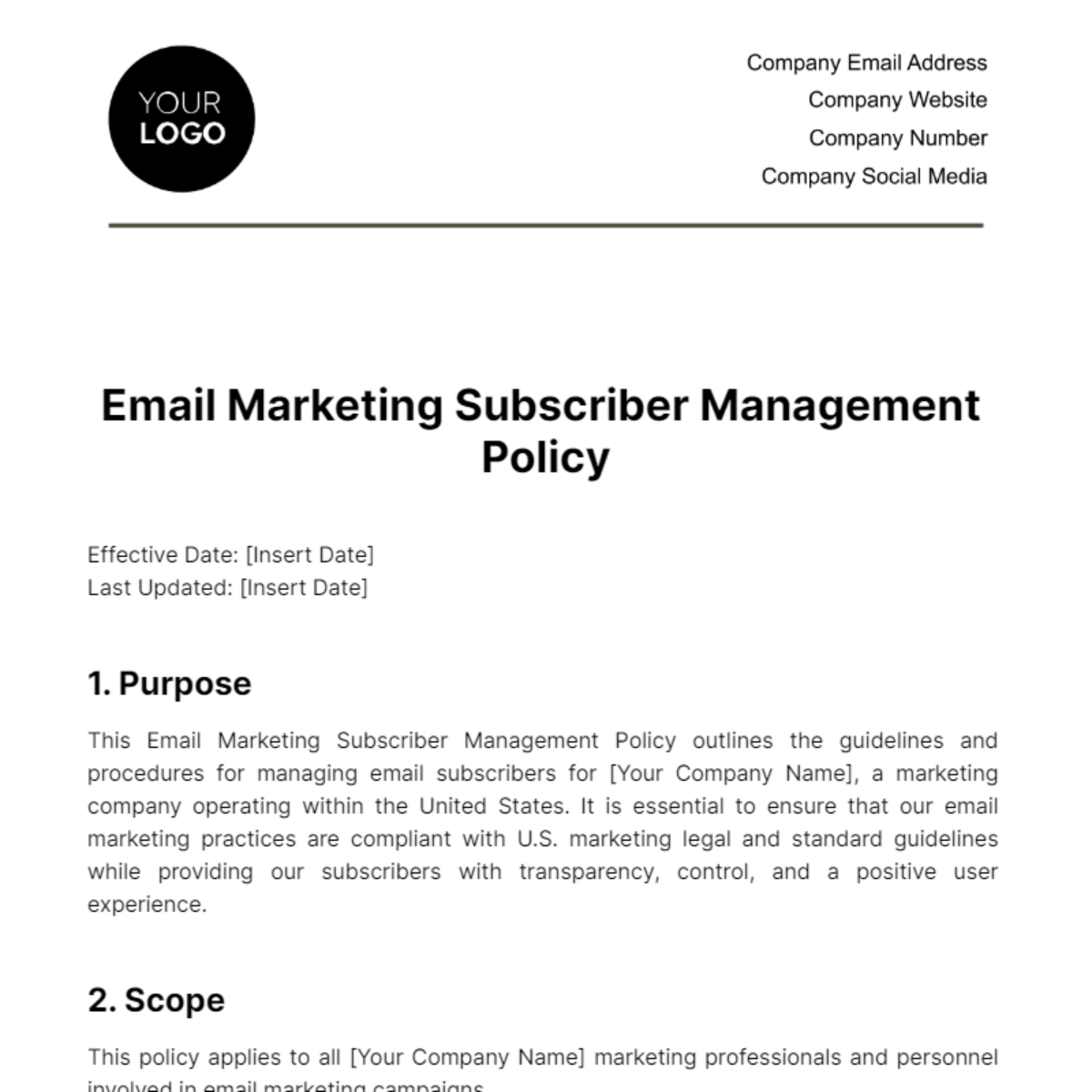 Free Email Marketing Subscriber Management Policy Template