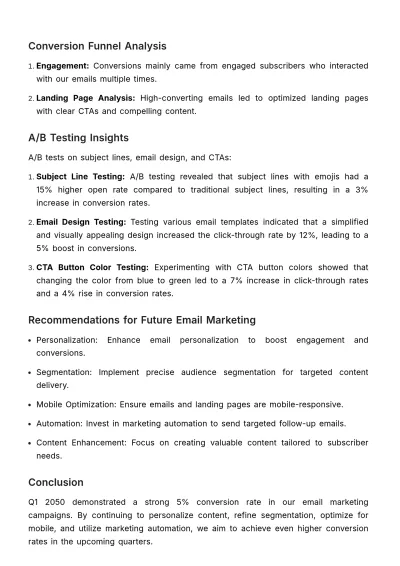 Free Email Marketing Conversion Report Template to Edit Online