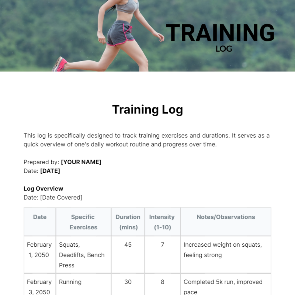 Training Log Template