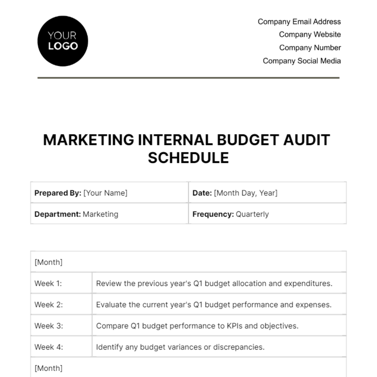 Marketing Internal Budget Audit Schedule Template