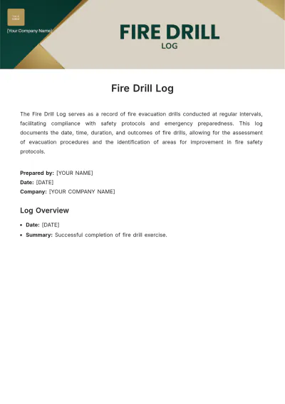 Free Fire Drill Log Template to Edit Online