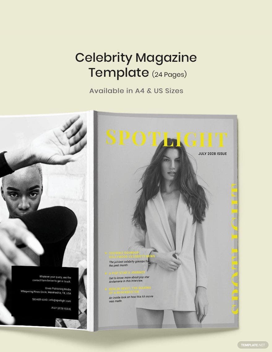 Free Celebrity Magazine Template in Word, Apple Pages, Publisher, InDesign