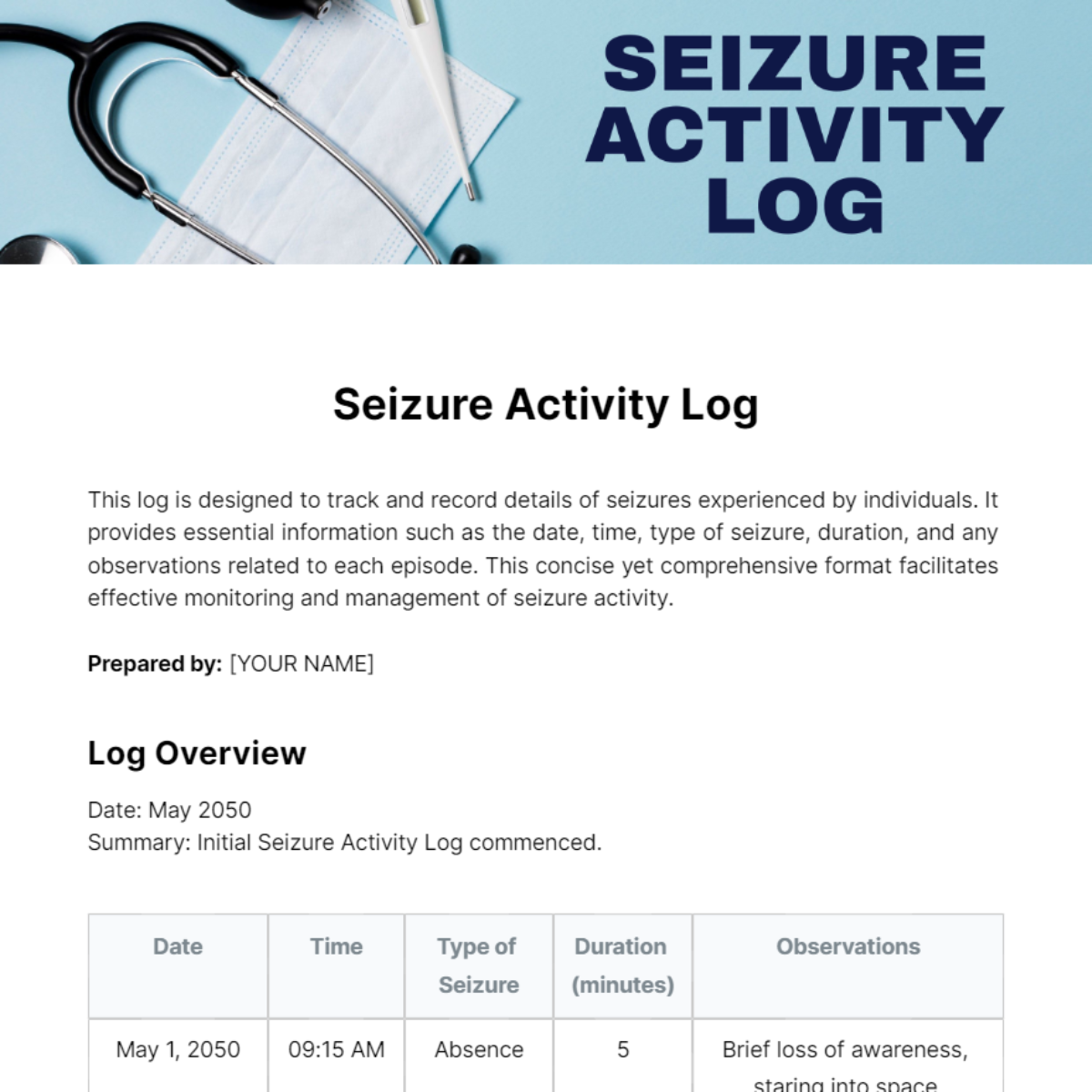 Seizure Activity Log Template