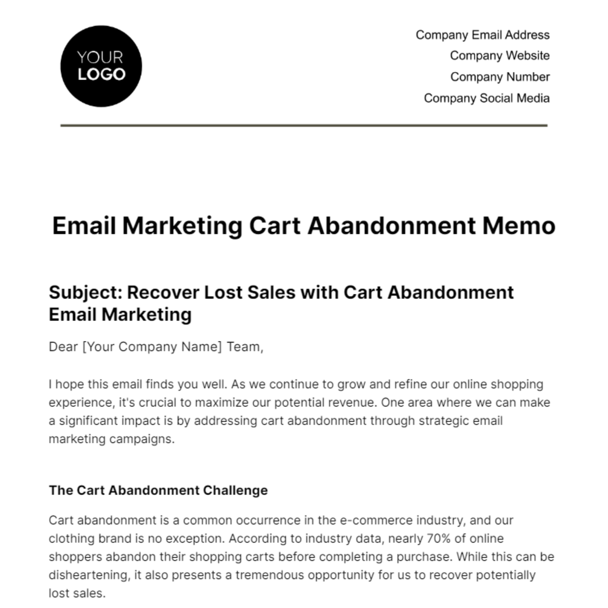 Free Email Marketing Cart Abandonment Memo Template