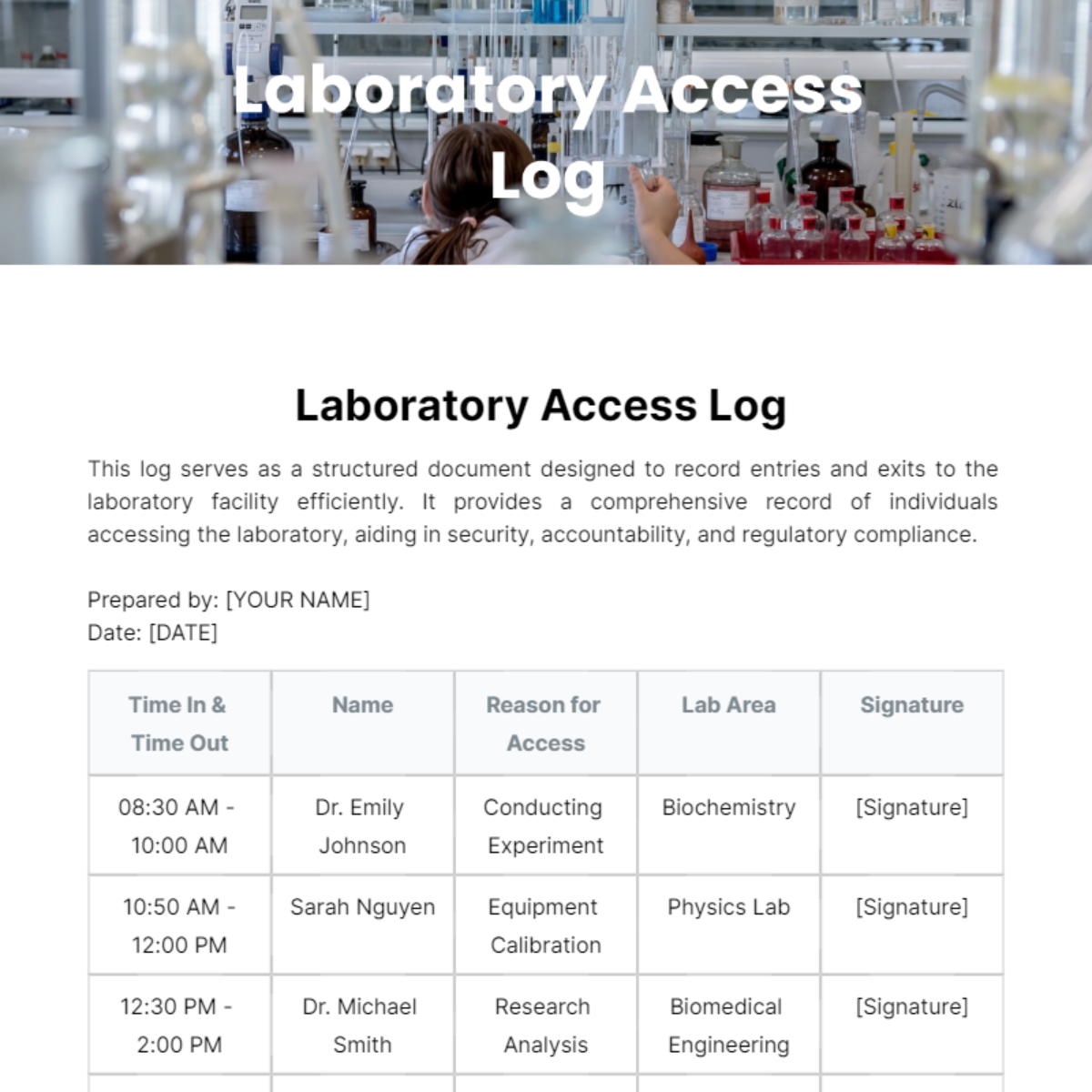 Laboratory Access Log Template