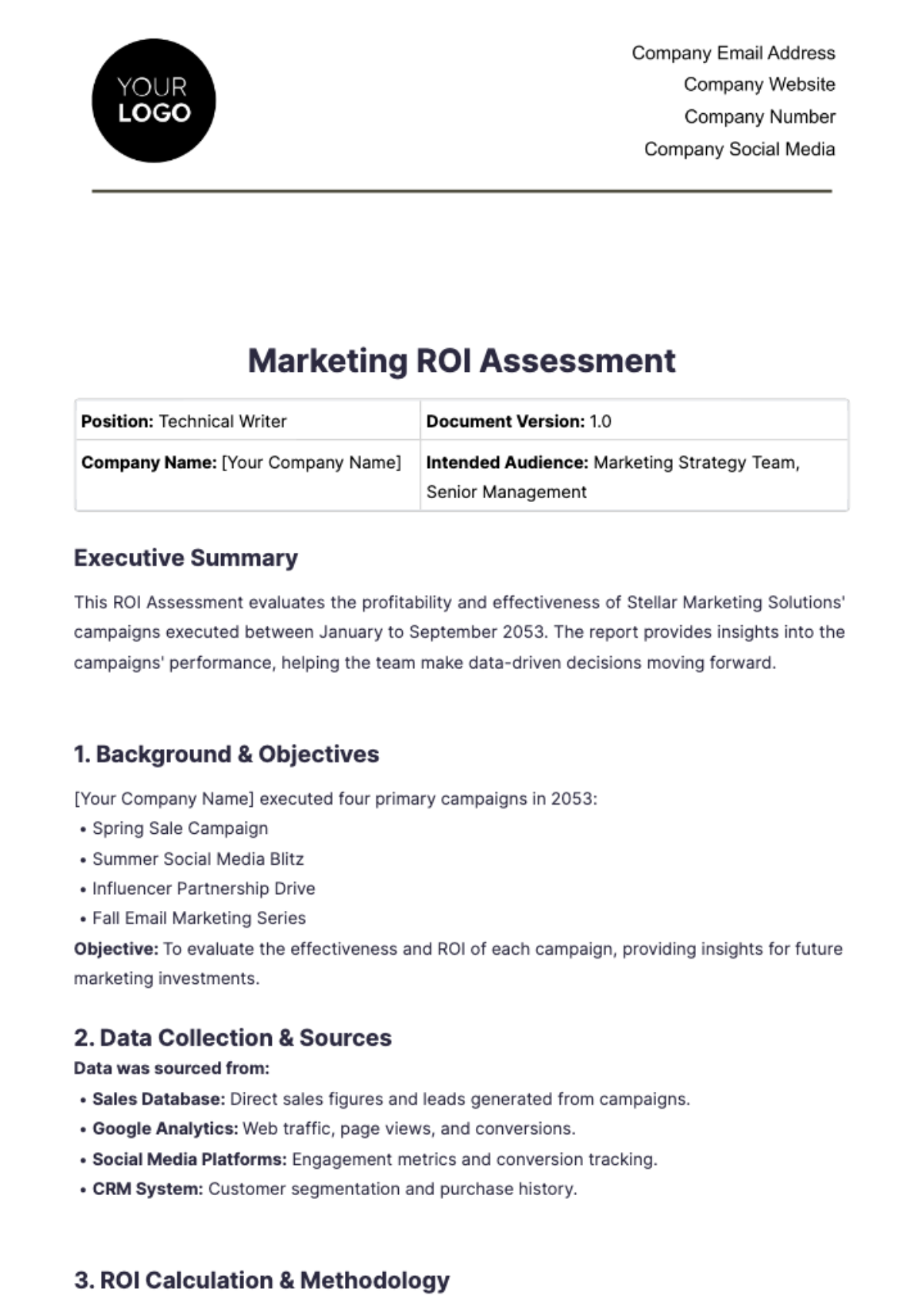 Marketing ROI Assessment Template - Edit Online & Download