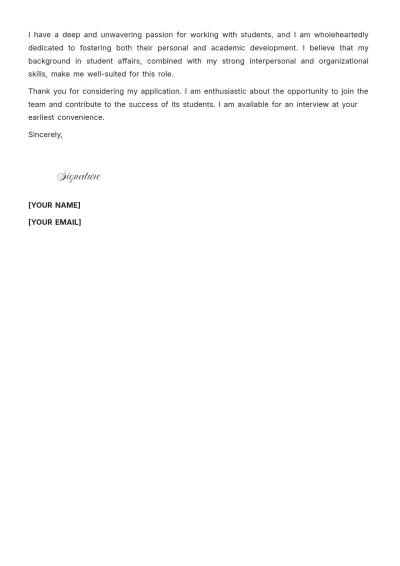 Free Student Services Coordinator Cover Letter to Edit Online