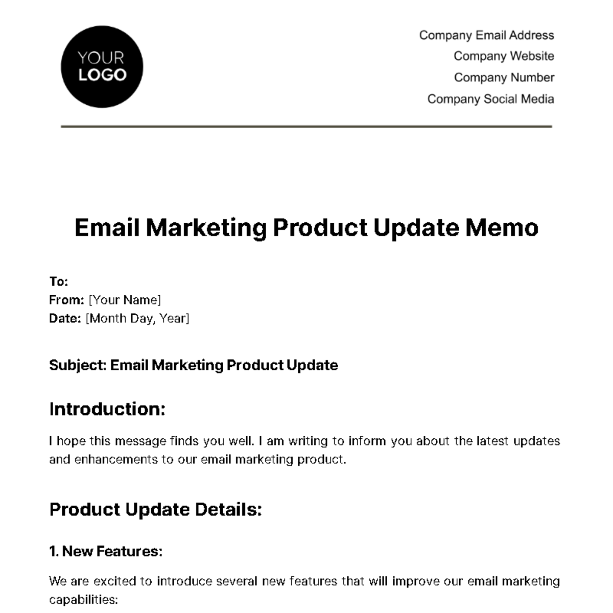 Free Email Marketing Product Update Memo Template