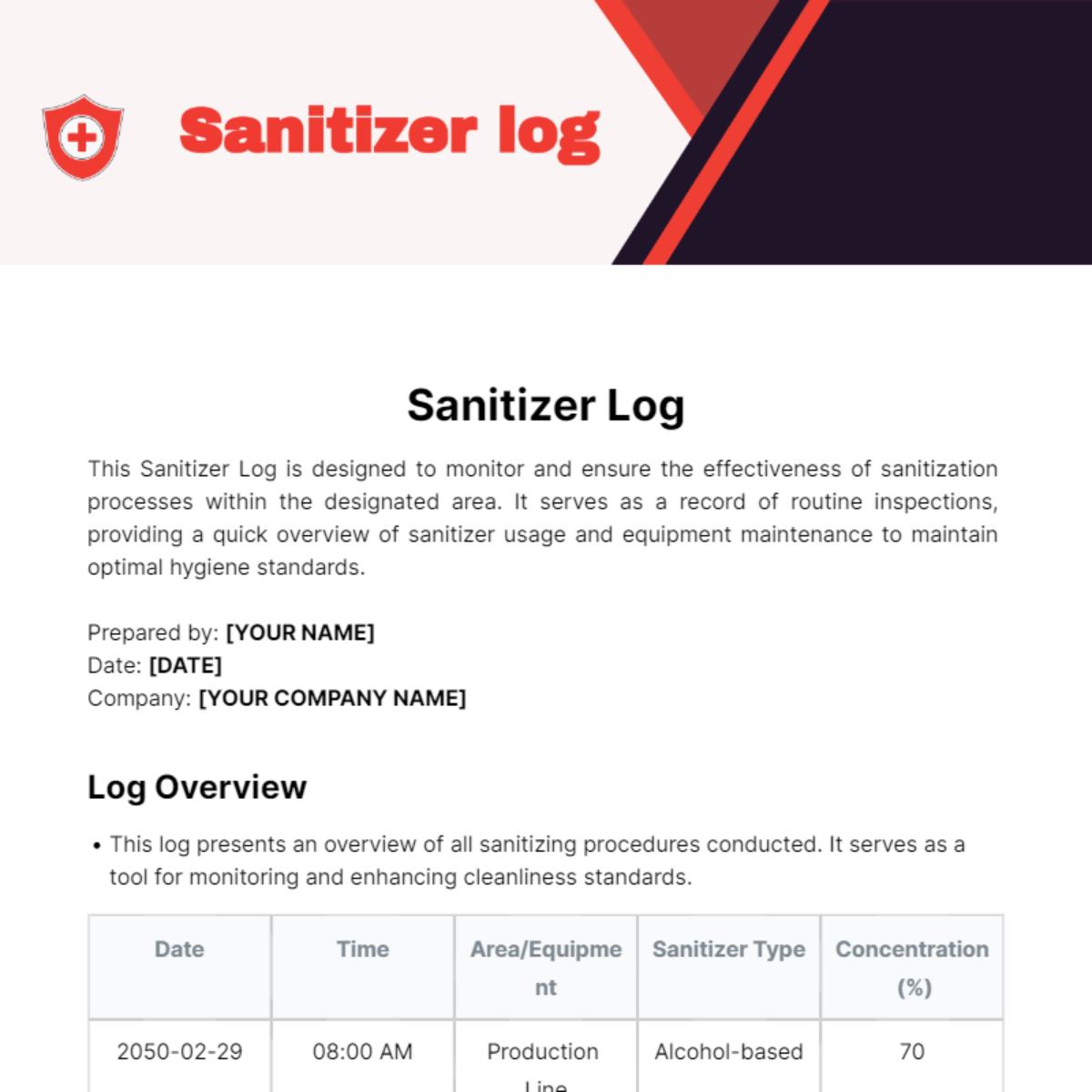 Sanitizer Log Template - Edit Online & Download