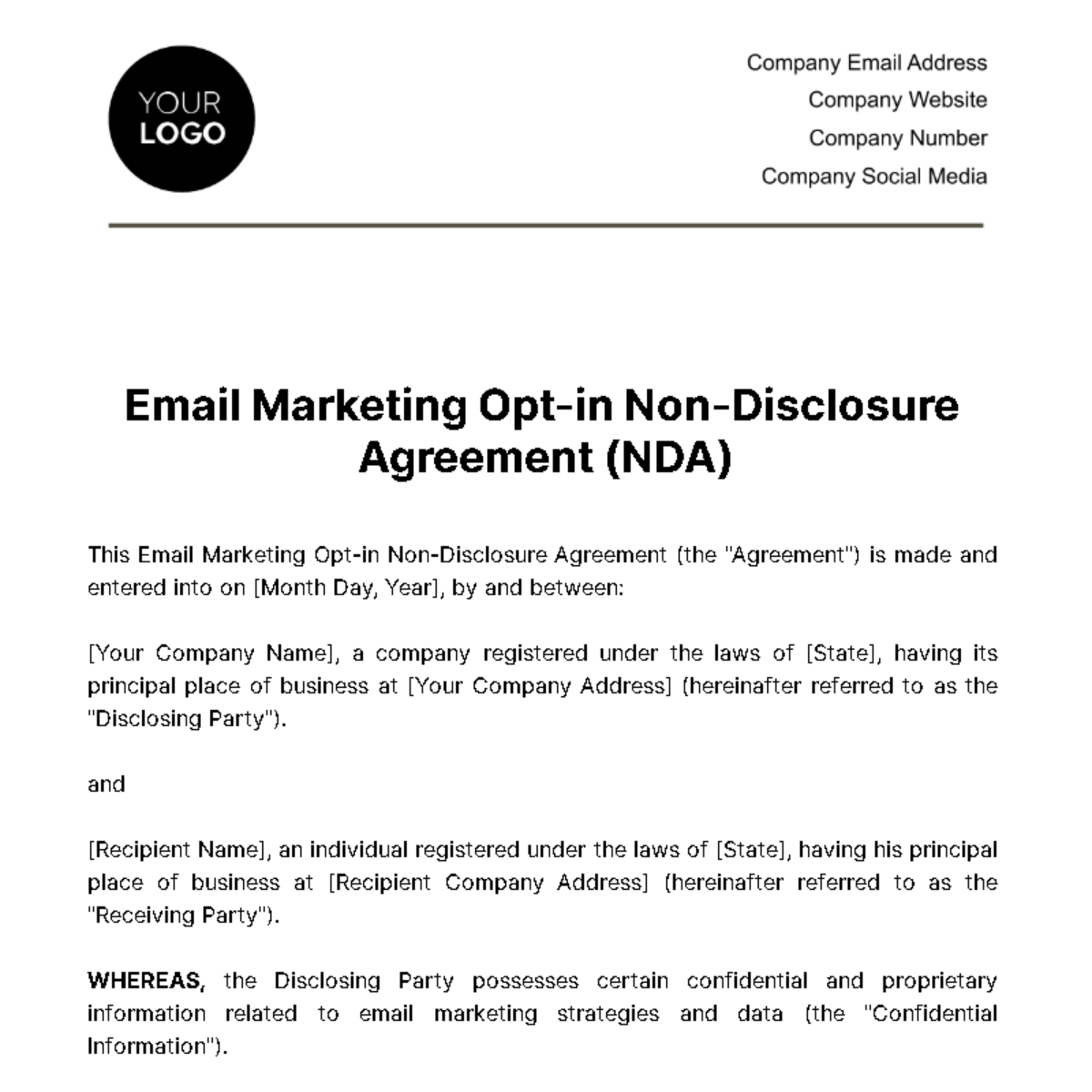 Email Marketing Opt-in NDA Template