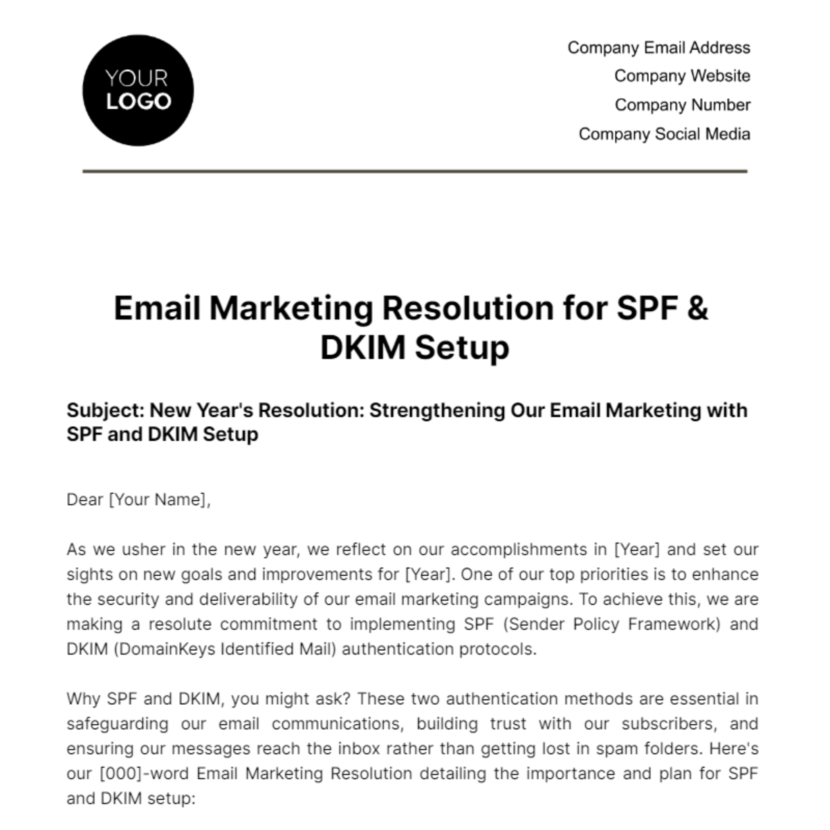 Email Marketing Resolution for SPF & DKIM Setup Template