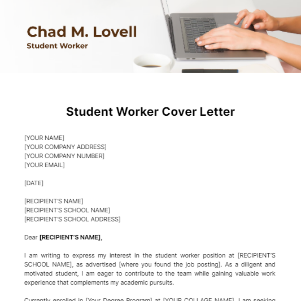 Student Worker Cover Letter Template - Edit Online & Download