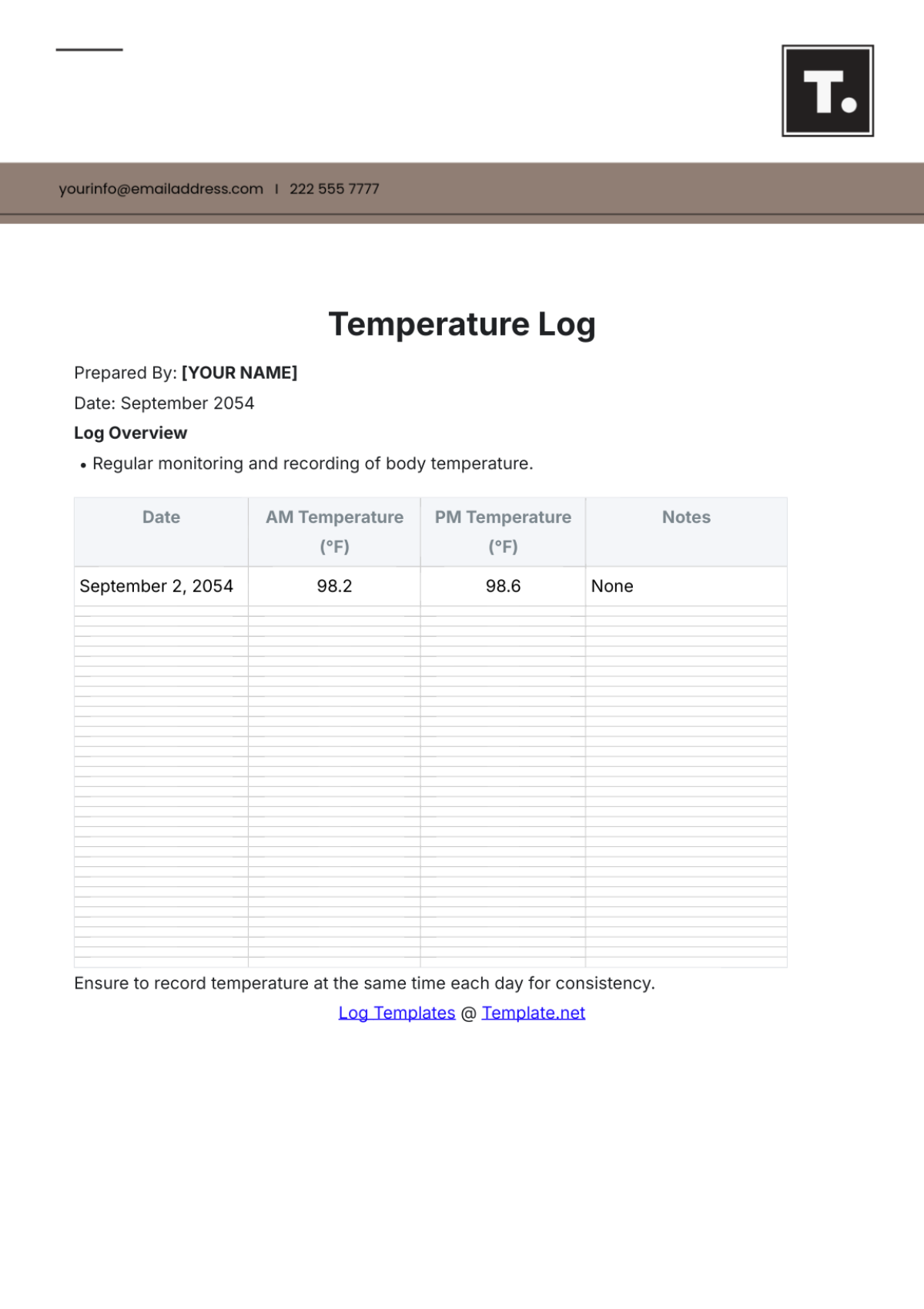 Temperature Log Template - Edit Online & Download