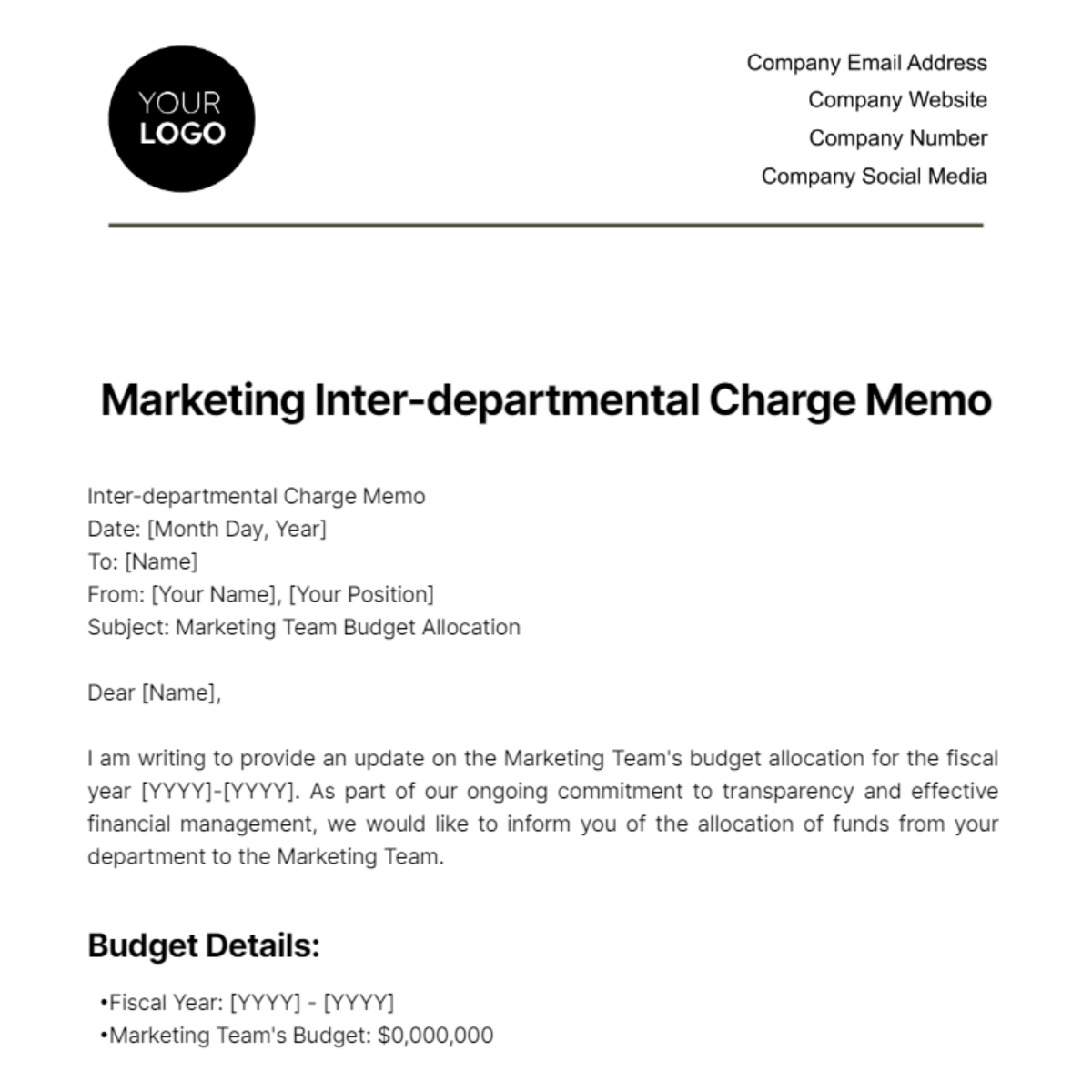 Marketing Inter-departmental Charge Memo Template