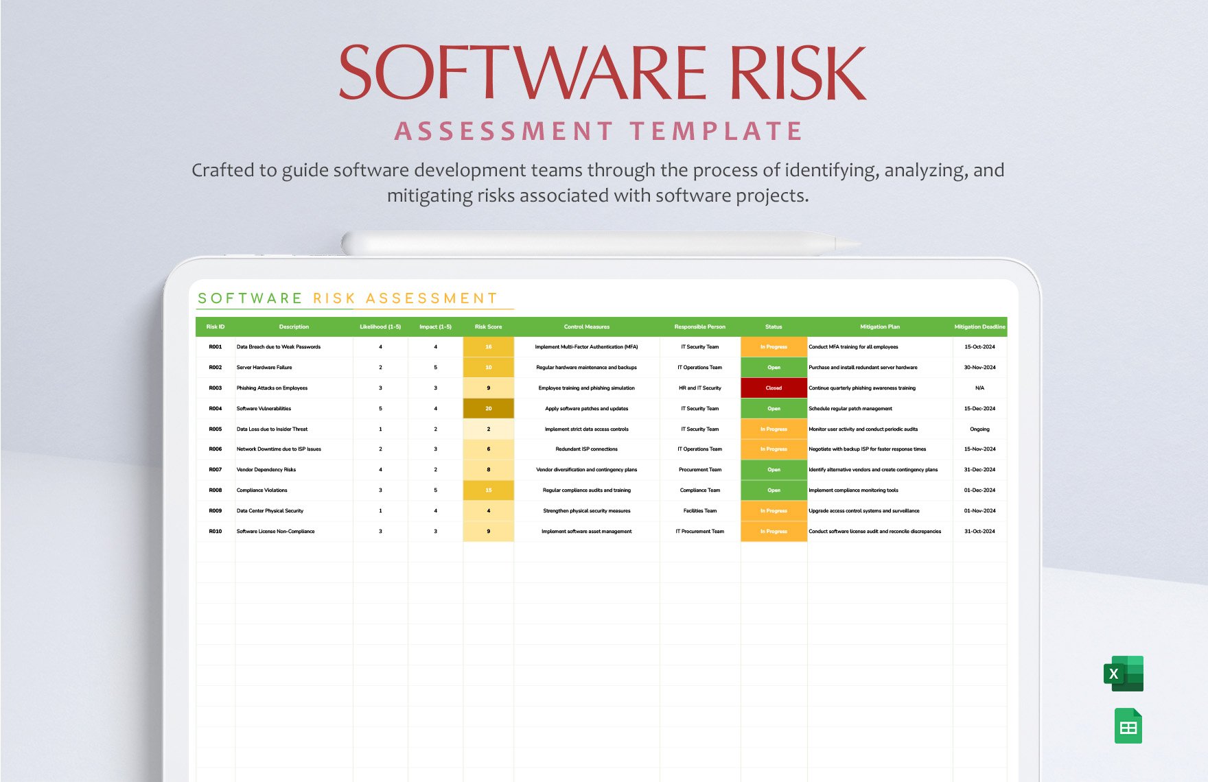 Free Software Risk Assessment Template in Excel, Google Sheets