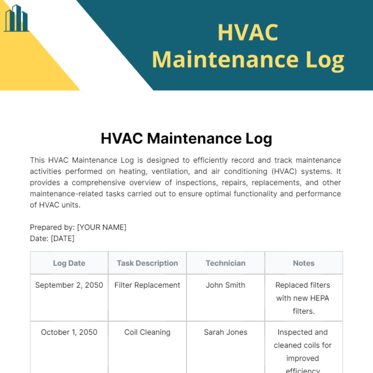 HVAC Maintenance Log Template