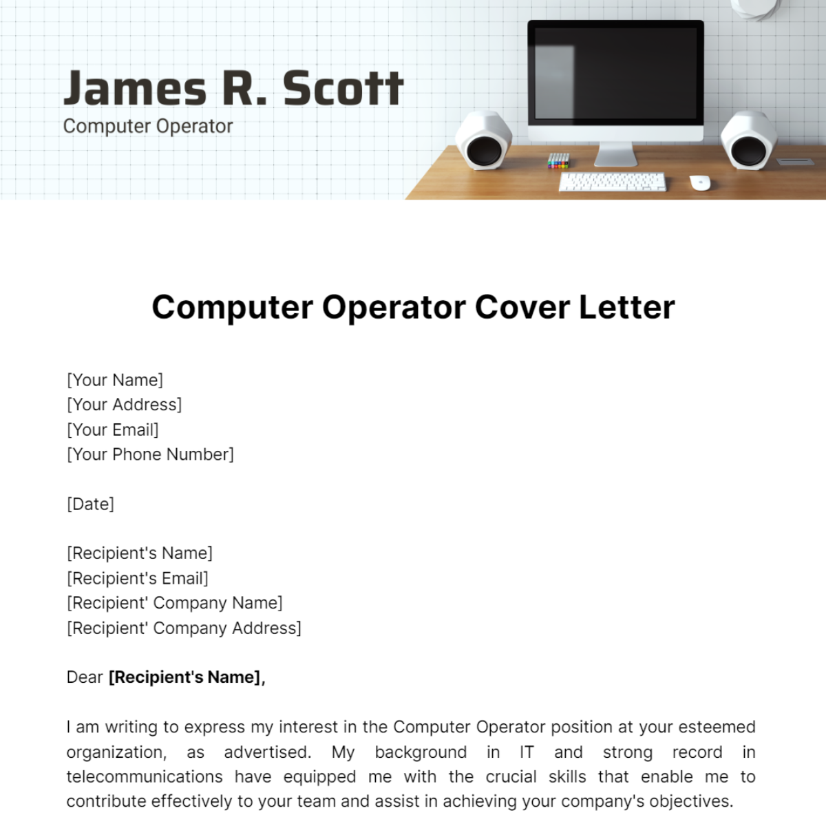 Computer Operator Cover Letter Template