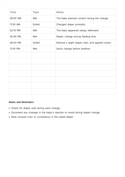 Free Diaper Change Log Template to Edit Online