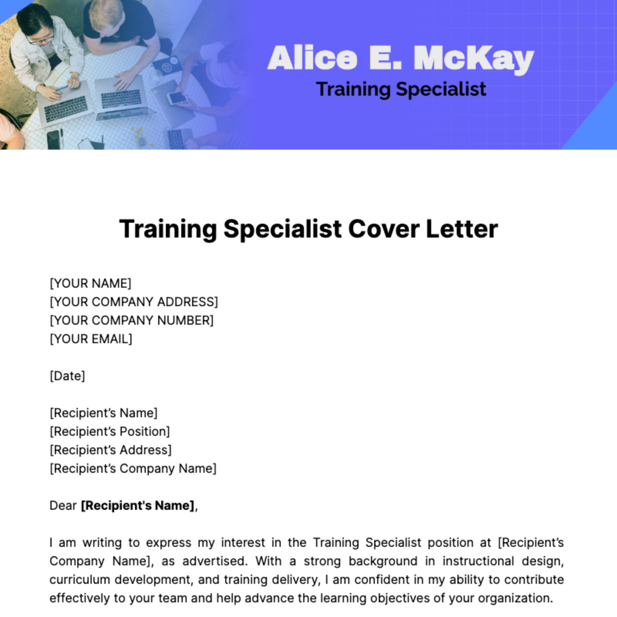 Training Specialist Cover Letter Template