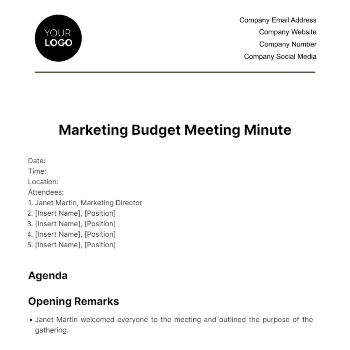 Marketing Budget Meeting Minute Template