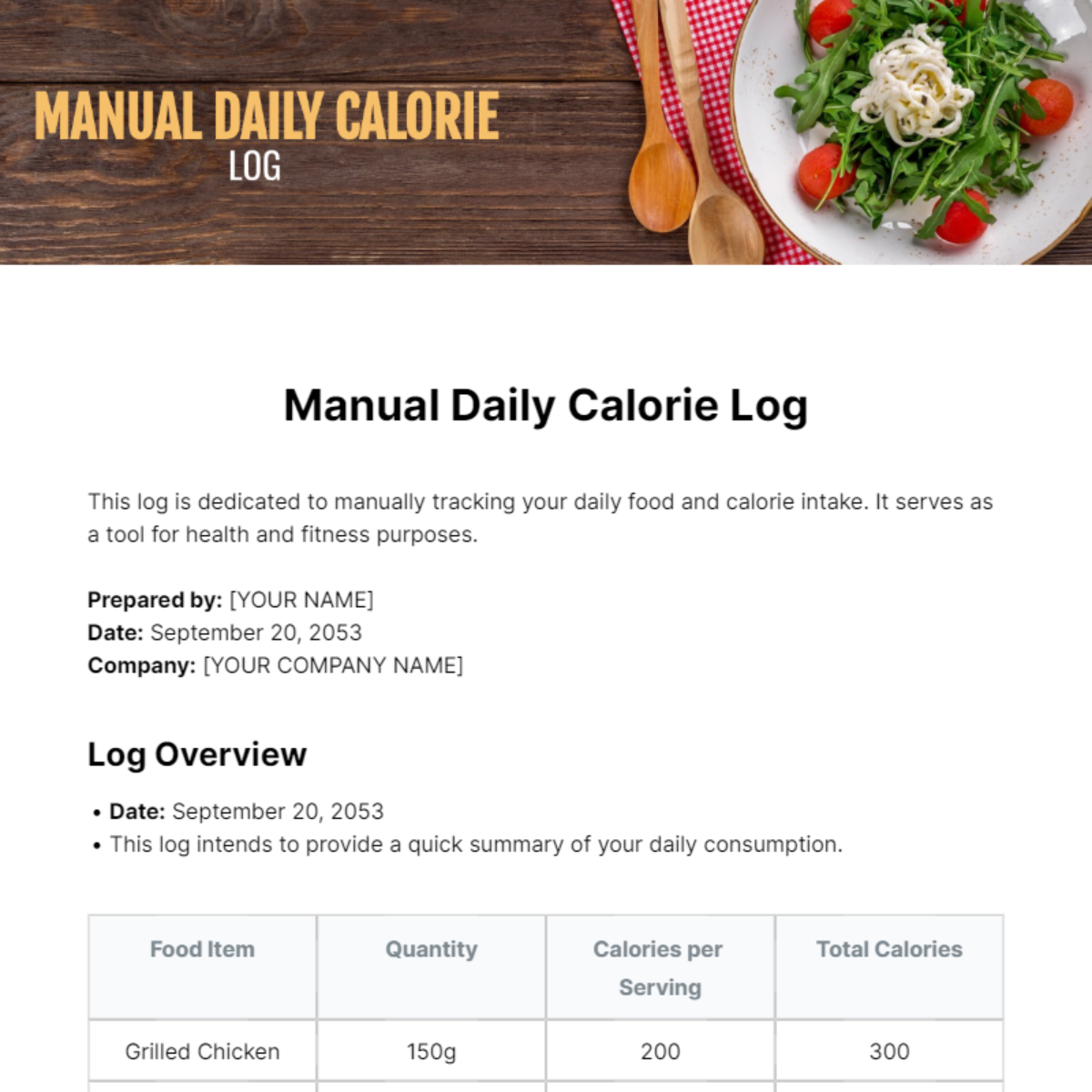 Manual Daily Calorie Log Template - Edit Online & Download