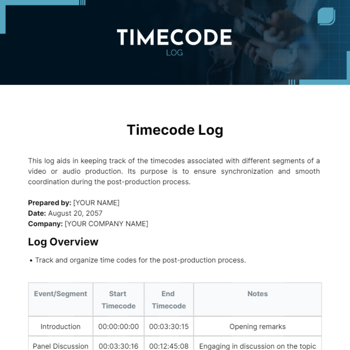 Timecode Log Template