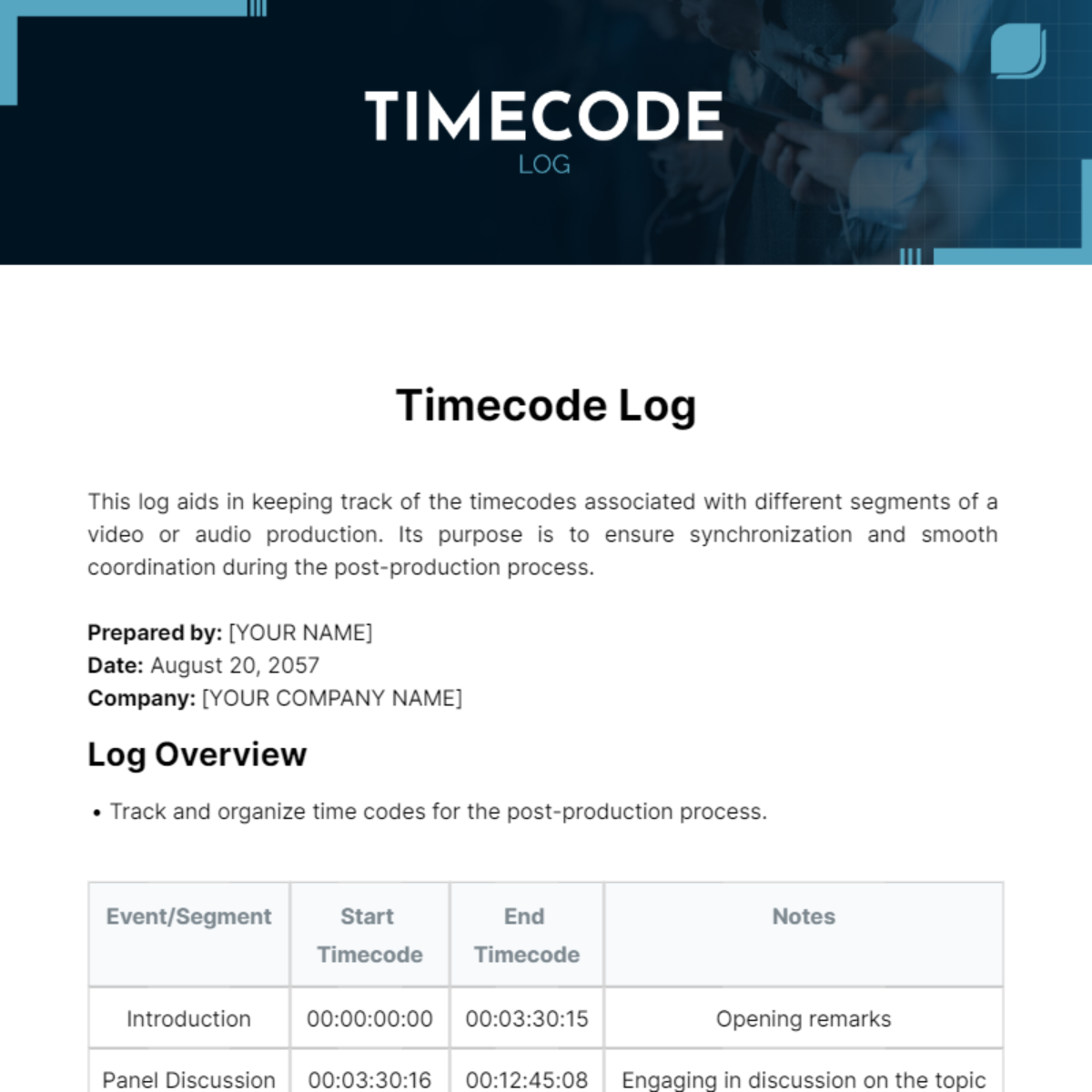 Timecode Log Template - Edit Online & Download