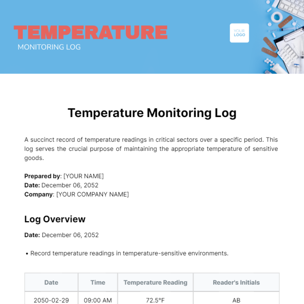Free Temperature Monitoring Log Template
