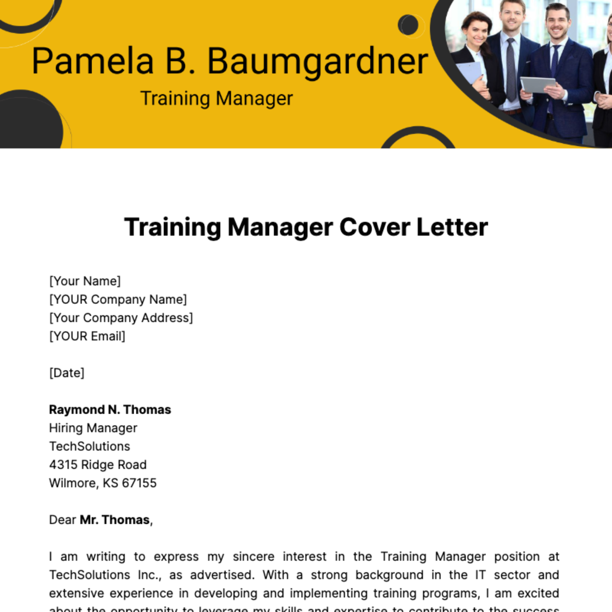 Training Manager Cover Letter Template Edit Online Download Example 