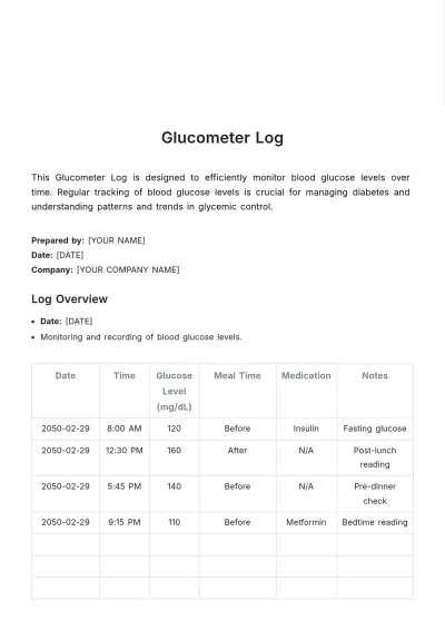 Free Glucometer Log Template to Edit Online