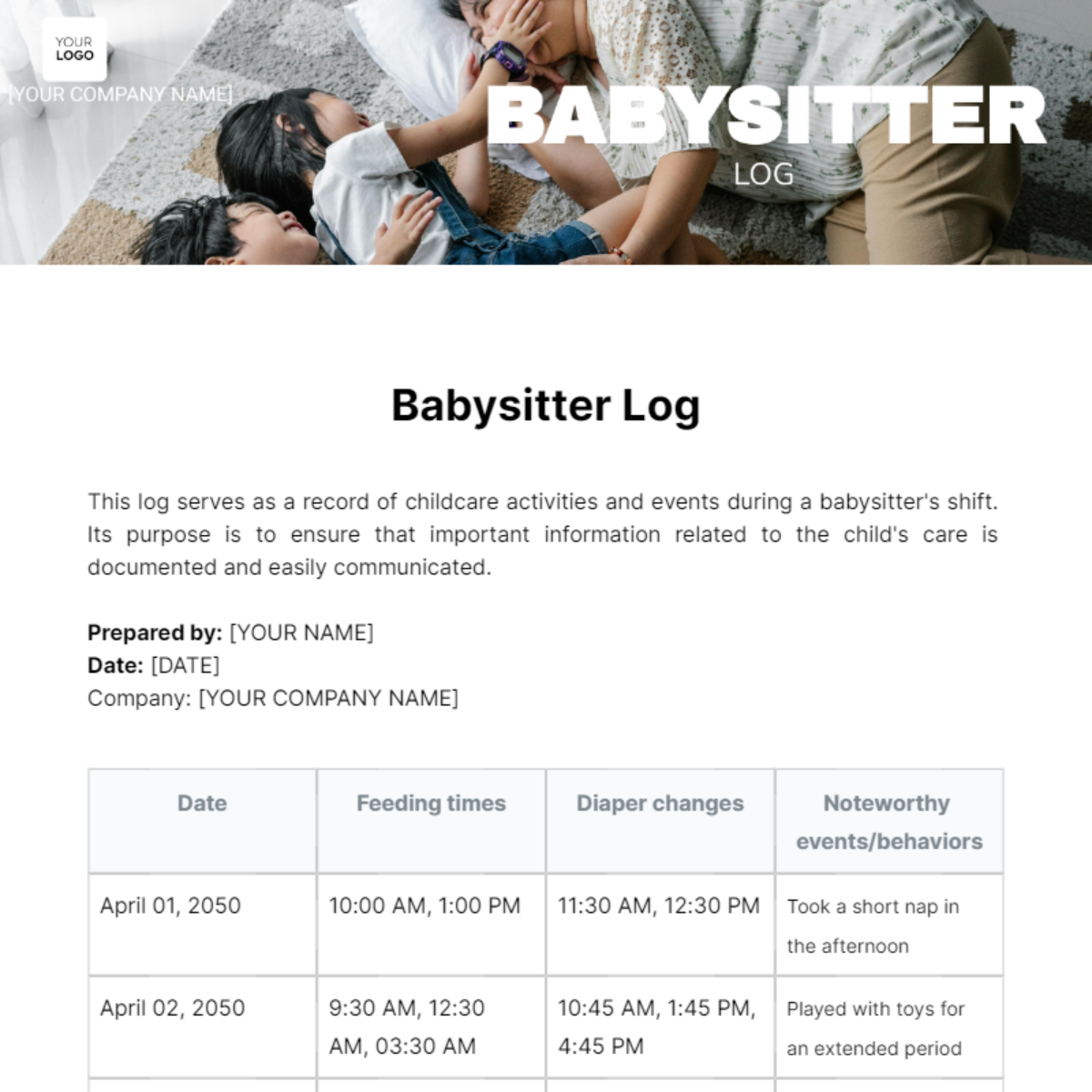Babysitter Log Template