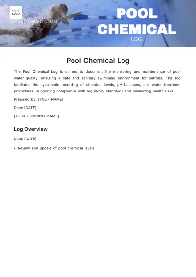 Free Pool Chemical Log Template to Edit Online