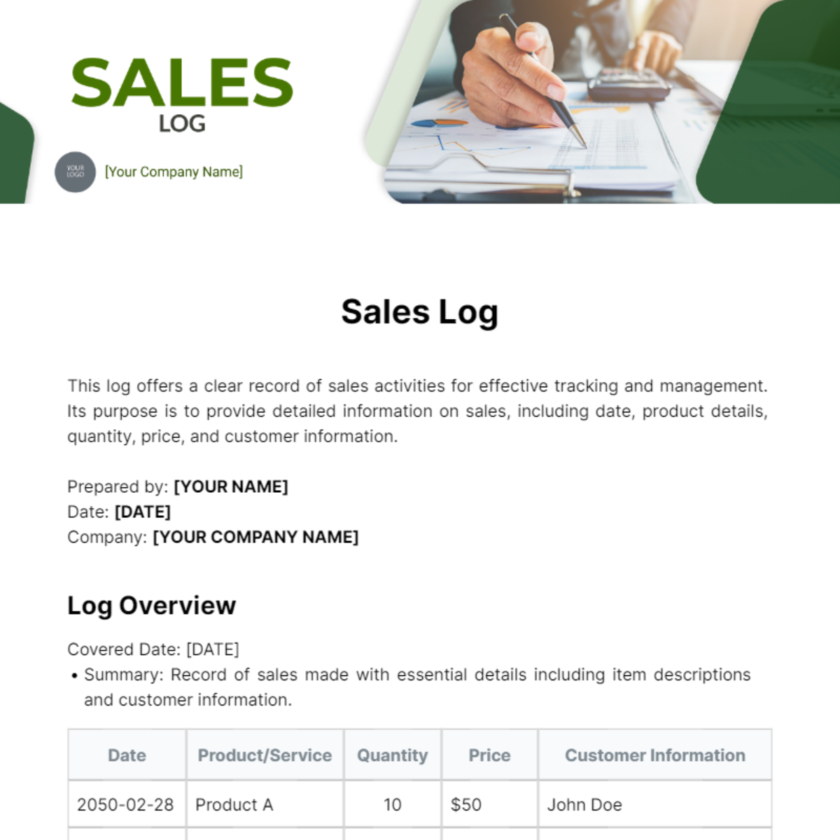 Sales Log Template