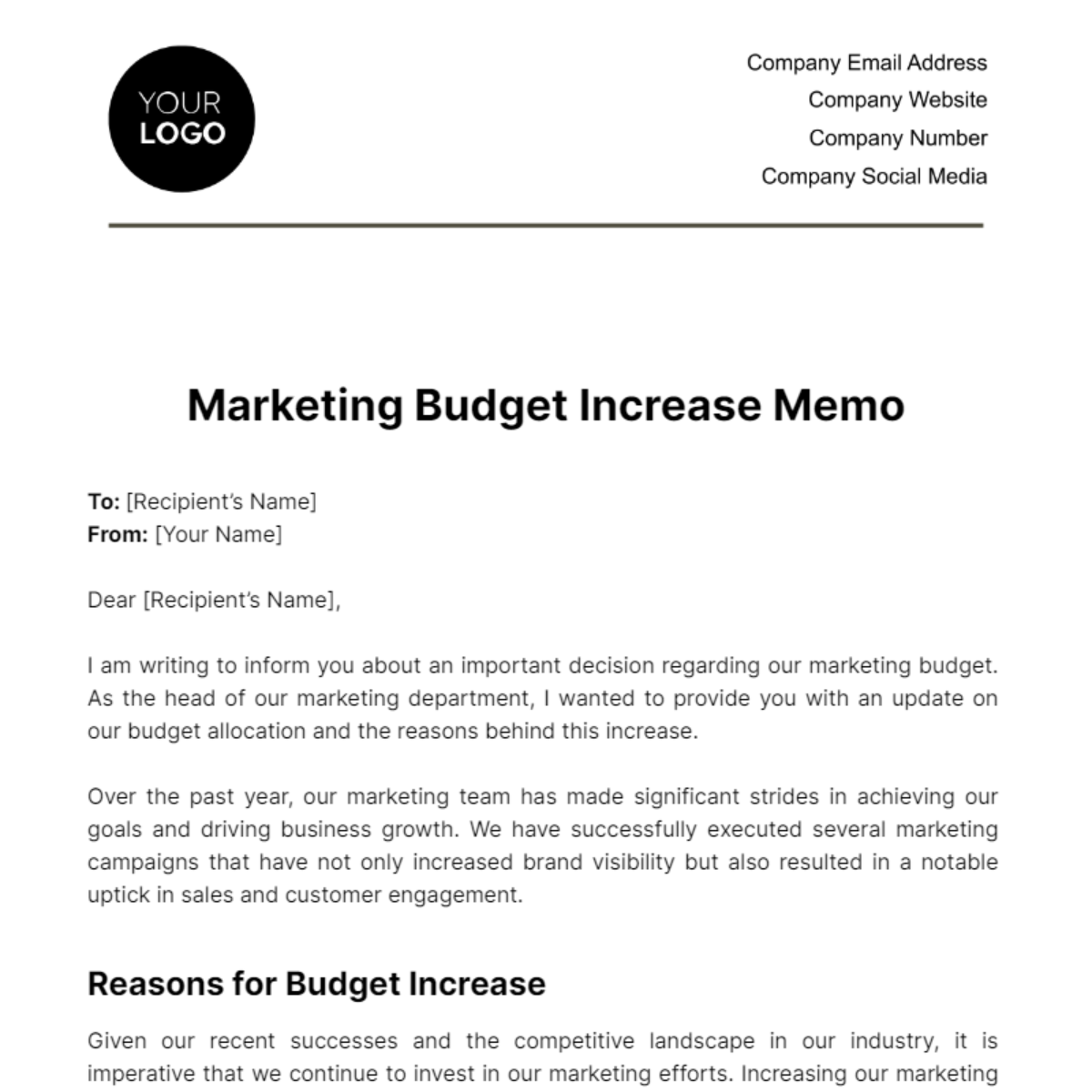 Marketing Budget Increase Memo Template