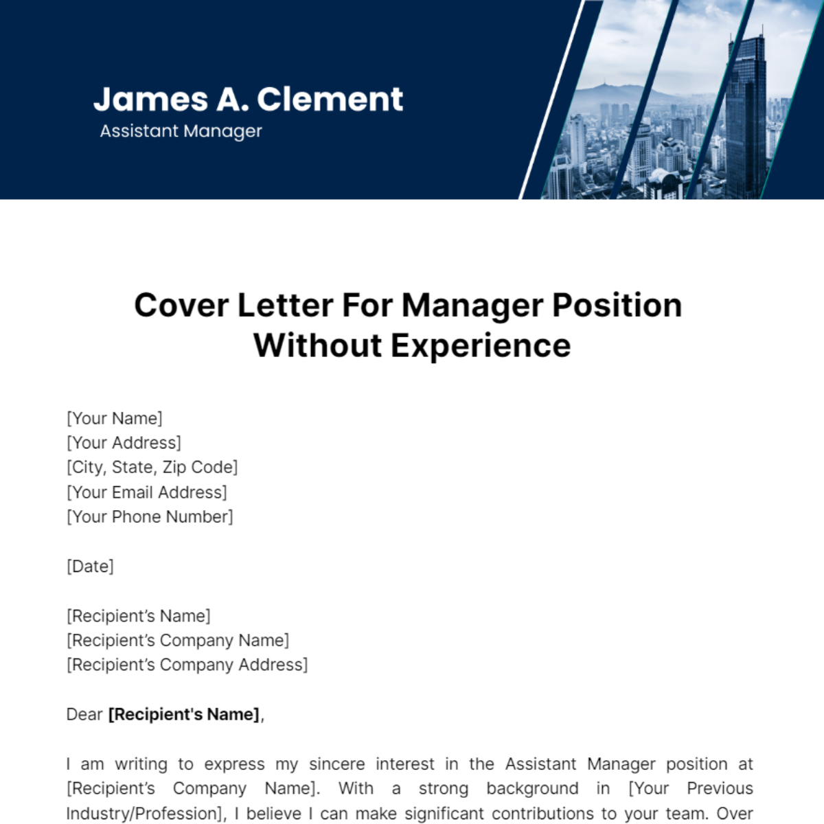 Cover Letter For Manager Position Without Experience Template